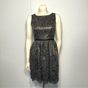 Shoshanna Metallic Gold and Black Floral Lace Cocktail Party Dress Sz. 0